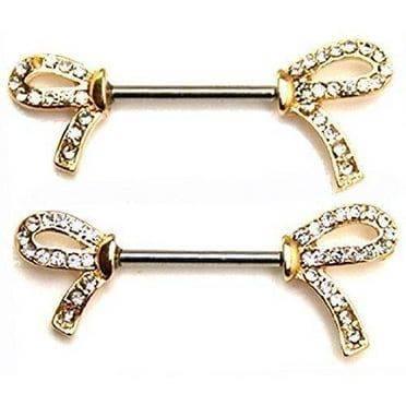 Nipple Bar Golden Tiara Crown Sparkle Barbell Ring Sold as pair Red